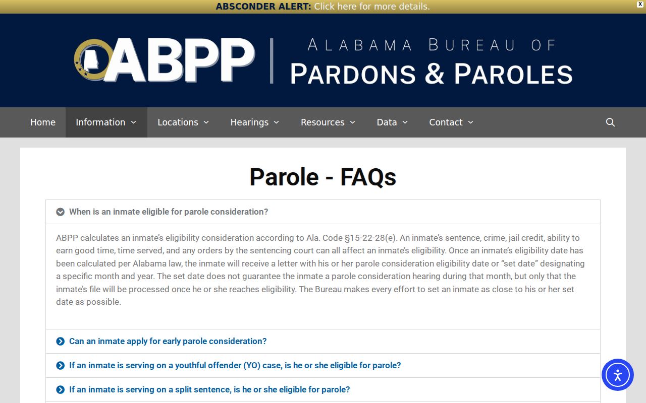 ABPP parole FAQ for Alabama state prison release records
