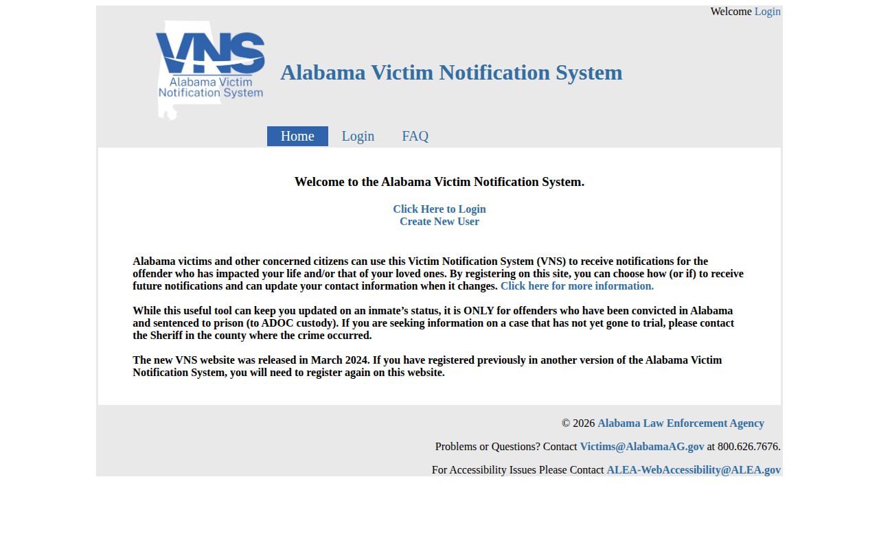Alabama VNS release notification source for Sumter County custody records