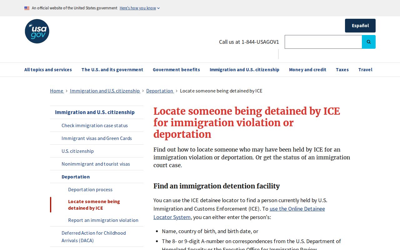 ICE detainee locator guidance for Sumter County immigration custody transfer
