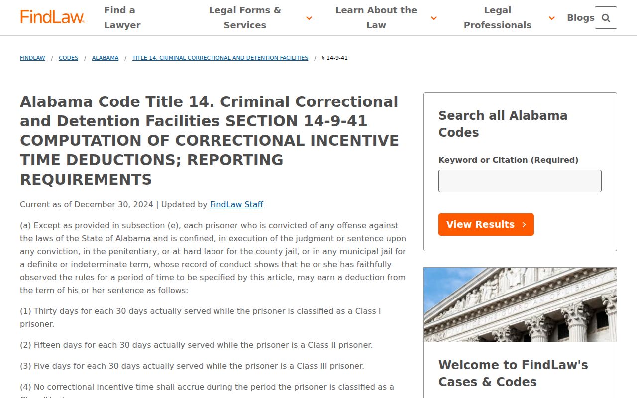 Sumter County release date lookup Alabama correctional incentive time statute